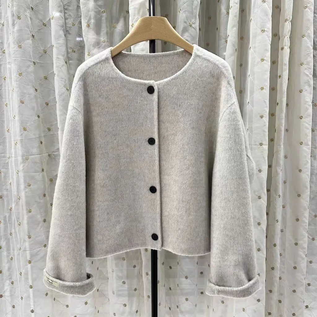 Wool Short Double-sided Woolen Coat Women Autumn and Winter Round Jackets Long Sleeves Short Blends Coats
