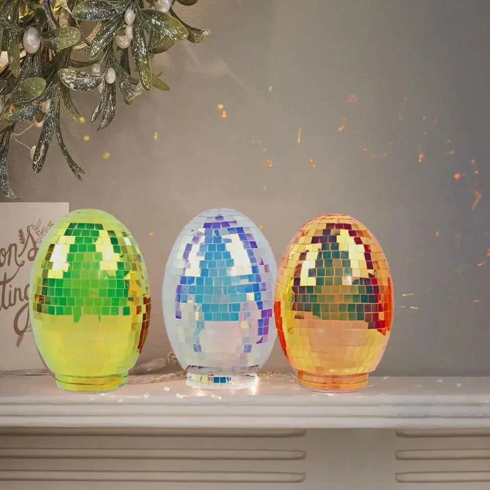 Easter Theme Glass Disco Egg Ball Decorative Adorable Reflective Mirror Ball Shimmering Effect Egg Ornaments Holiday Gifts