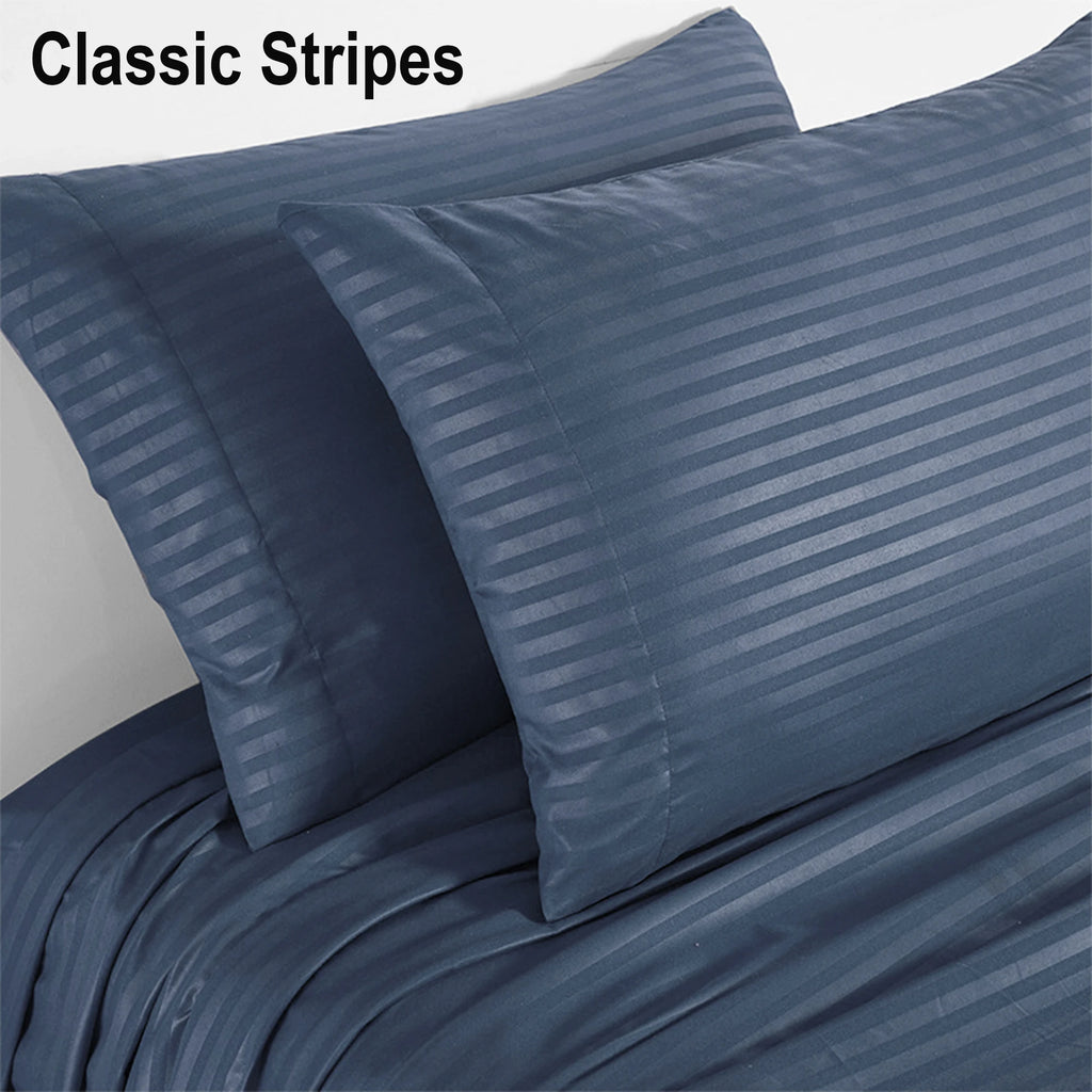 Battilo Bed Sheets 4 Pieces Set Luxury Fitted Flat Sheet with Pillowcases Solid Stripe Bedding Set For Twin Full Queen King Size