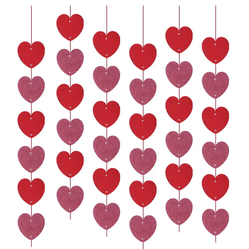 Valentines Day Red Heart Banner Garland Bunting Love Heart Paper Banner Valentines Day Decoration Birthday Party Banner String