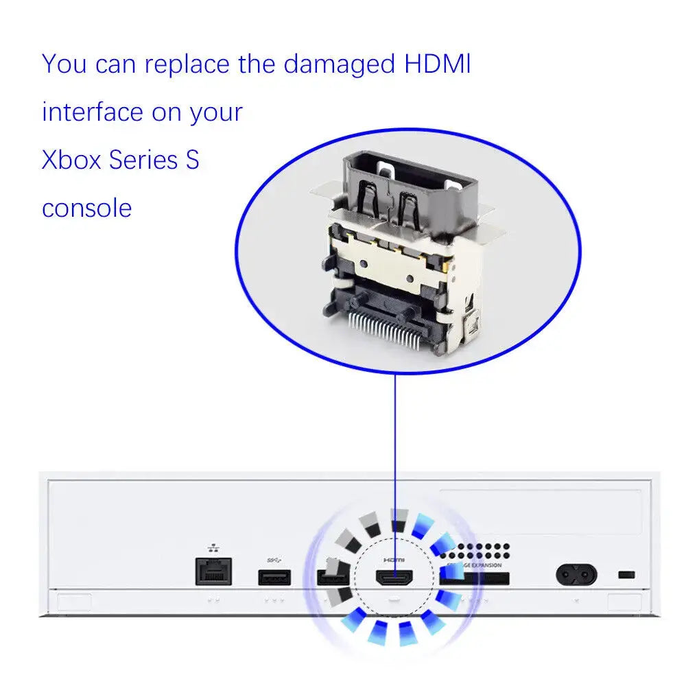 Originaler HDMI-Anschluss für die Xbox Series S-Konsole mit einem ersetzenden HDMI-Anschluss mit Metall- und Kunststoffausführung sowie präziser Ausrichtung der Pins.