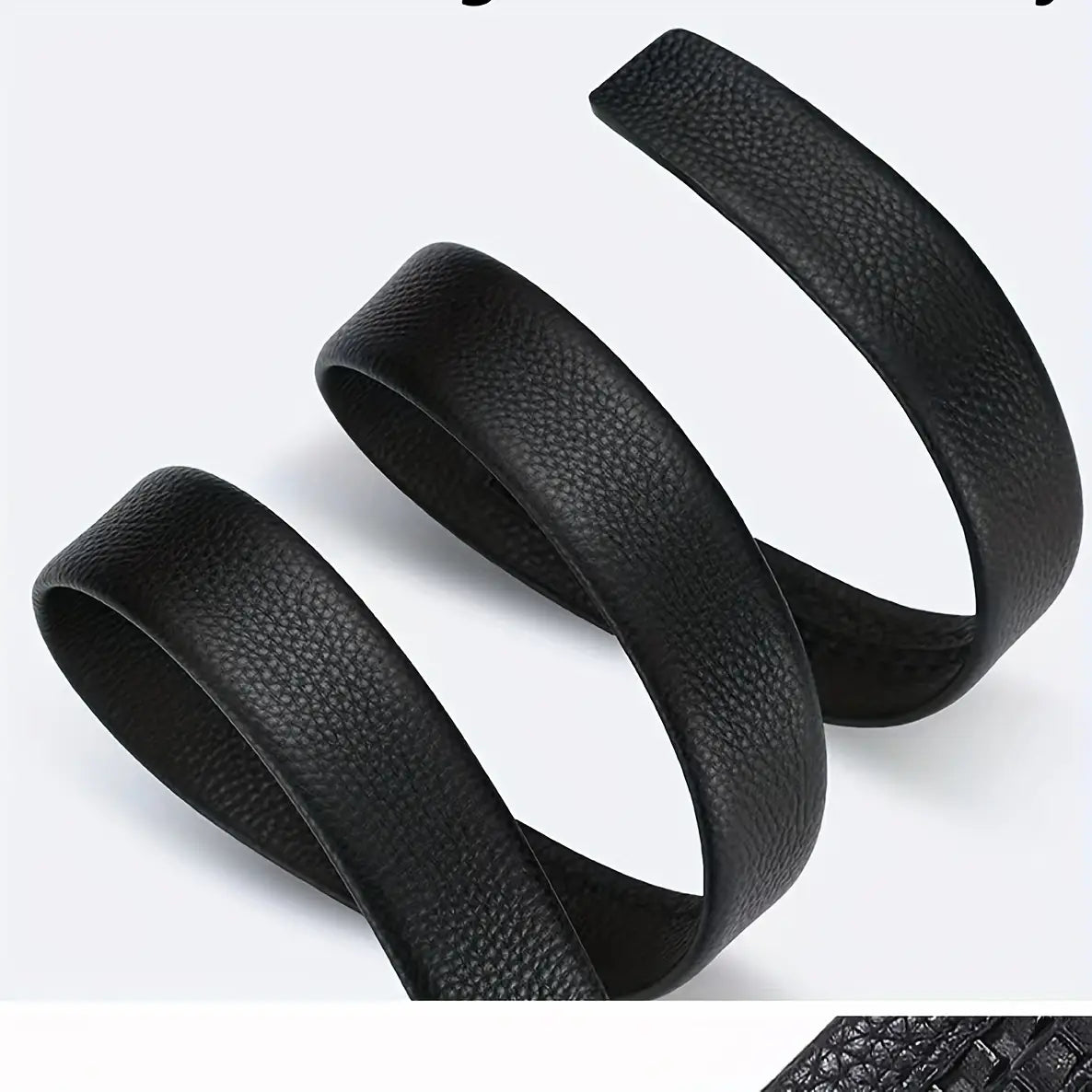mens automatic buckle leather belt in black textured leather with a pebbled finish