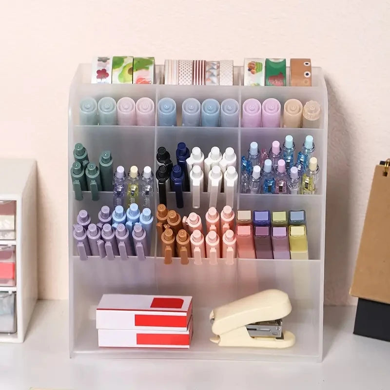 1 pen holder storage rack, multifunctional large capacity stationery storage box, desktop storage box, school office supplies