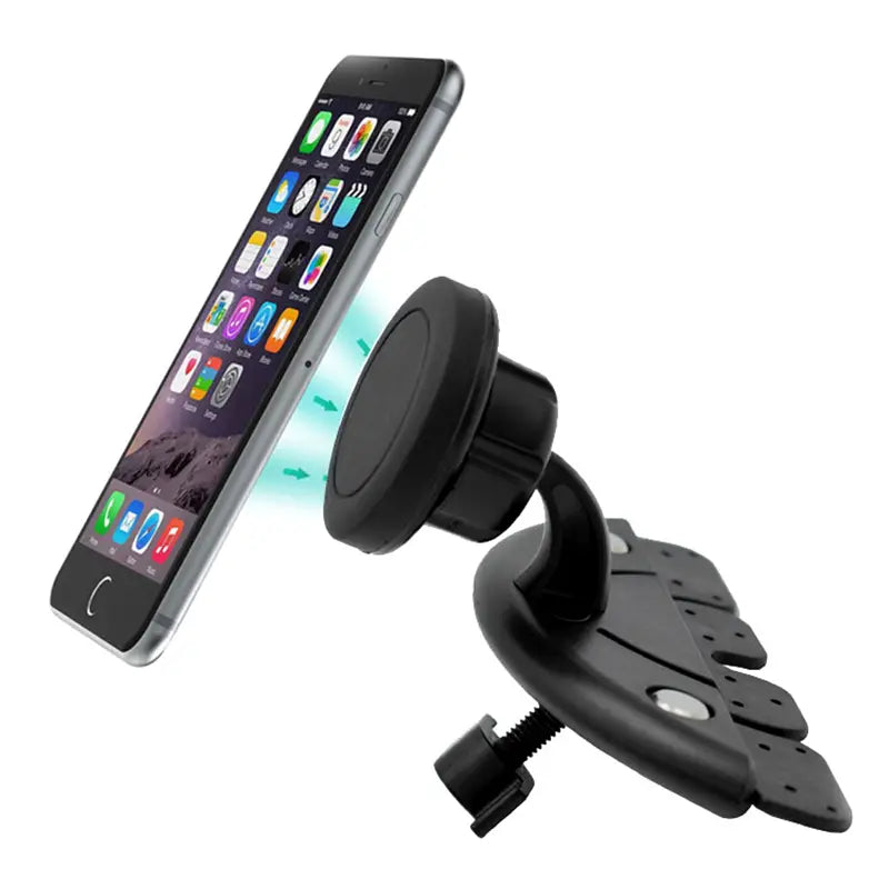 black magnetic cd slot car phone mount with adjustable arm and suction cup base for gps and mini iphone use