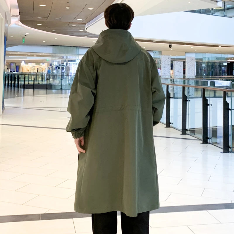 Trench Coat Mens New Fashion Army Green Overcoat Men Casual Windbreaker Solid Long Coat Male Autumn Homme Black/Khaki/Army Green
