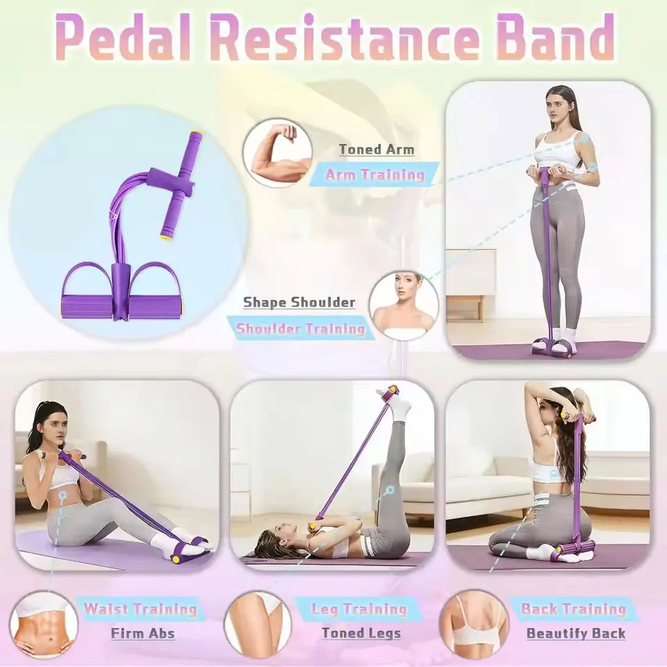 Resistance Band Set, Foot Pedal Resistance Band with Handle, Exercise Elastic Band Suitable for Abs, Waist, Arms, Legs, Women's