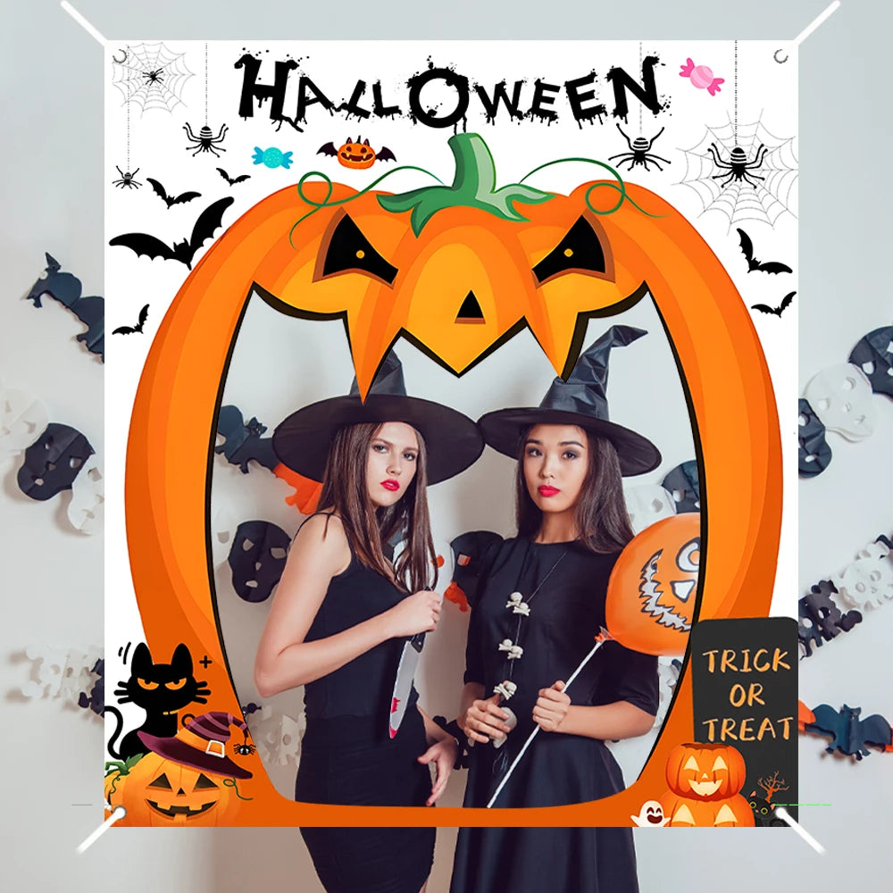 Halloween Pumpkin Party Decorations Scary Pumpkin Door Banner Creepy Photo Booth Props Large Horror Photography Backdrop