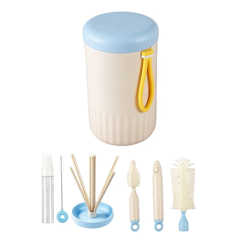 B84B-Travel Baby Bottle Cleaner Brush Set,Foldable Baby Bottle Drying Rack,Essential Cleaning Set For Outdoor Travel