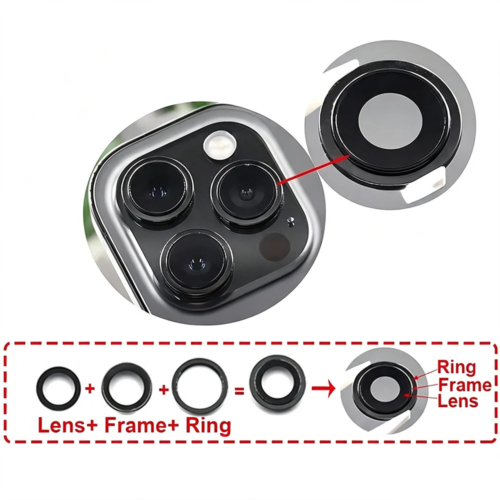 Rear Back Camera Lens For iPhone 14 Plus 14 Pro 14 Pro Max Rear Camera Glass Lens Cover With Frame Bracket Metal Ring Bezel