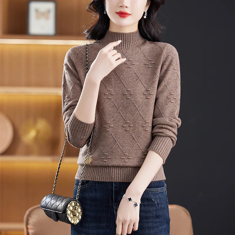 Winter Clothes Woman Clothes Half High-Necked Pullover Top Female Clothing Knitwear Tops New Solid Color Women's Sweater
