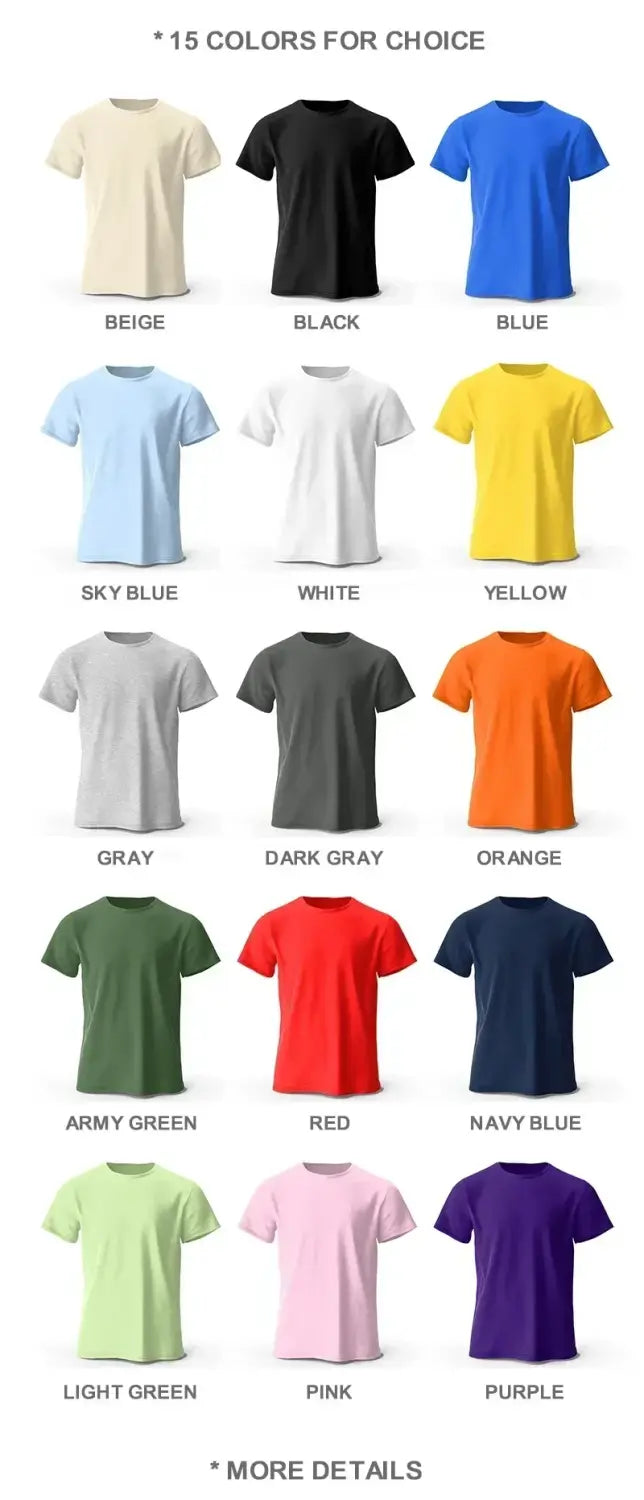Un t-shirt vintage à motif de voiture de muscle en coton uni disponible dans 15 couleurs, notamment beige, noir, bleu, blanc, jaune, gris, rouge, bleu marine et violet.