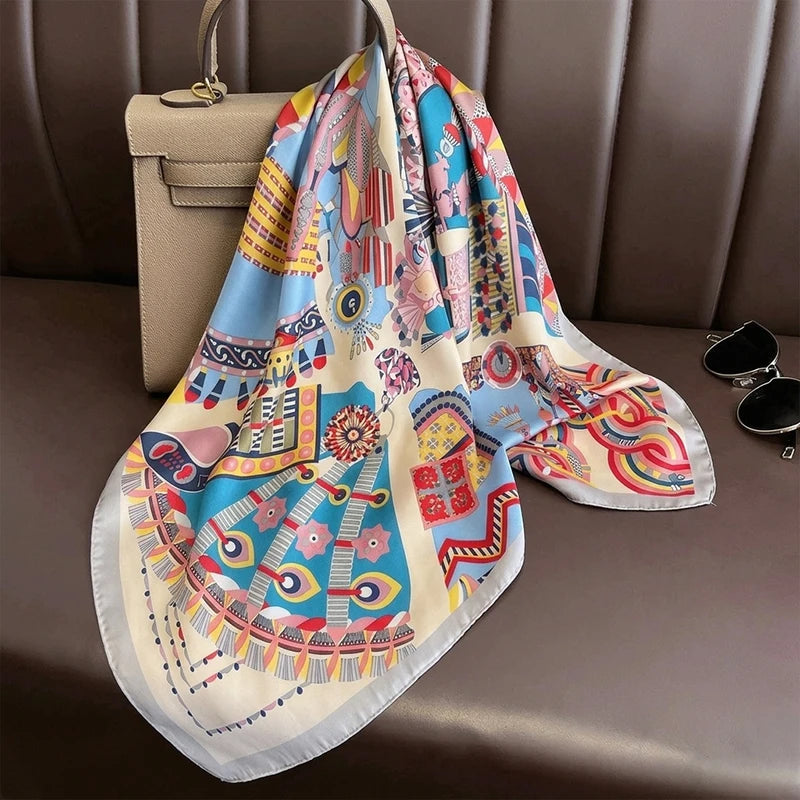 Female Scarf Head Wrap Hijab Print Turban Luxury Fashion Square Headscarf Bandana Neckerchief Handkerchief Shawl Windproof Wraps