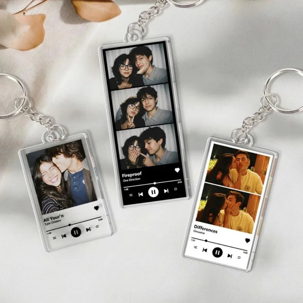 Personalized Spotify Music Player Keychain Your Own Photo Acrylic Keyring Custom Song Artist Picture Couple Anniversary Souvenir