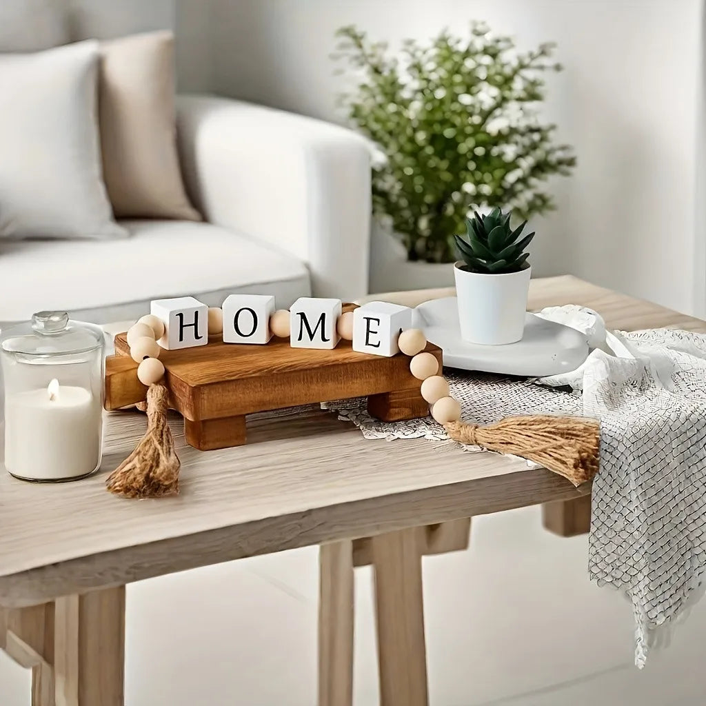 Wooden  Letter Bead Tassel Garland Creative Hemp Rope Tassel Beaded  Home Decor Wreath Modern Living Room Bedroom Ornament