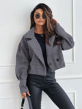Women's Cropped Wool Blend Coat with Notch Lapel and Double Breasted Button Closure for Fall Winter Fashion