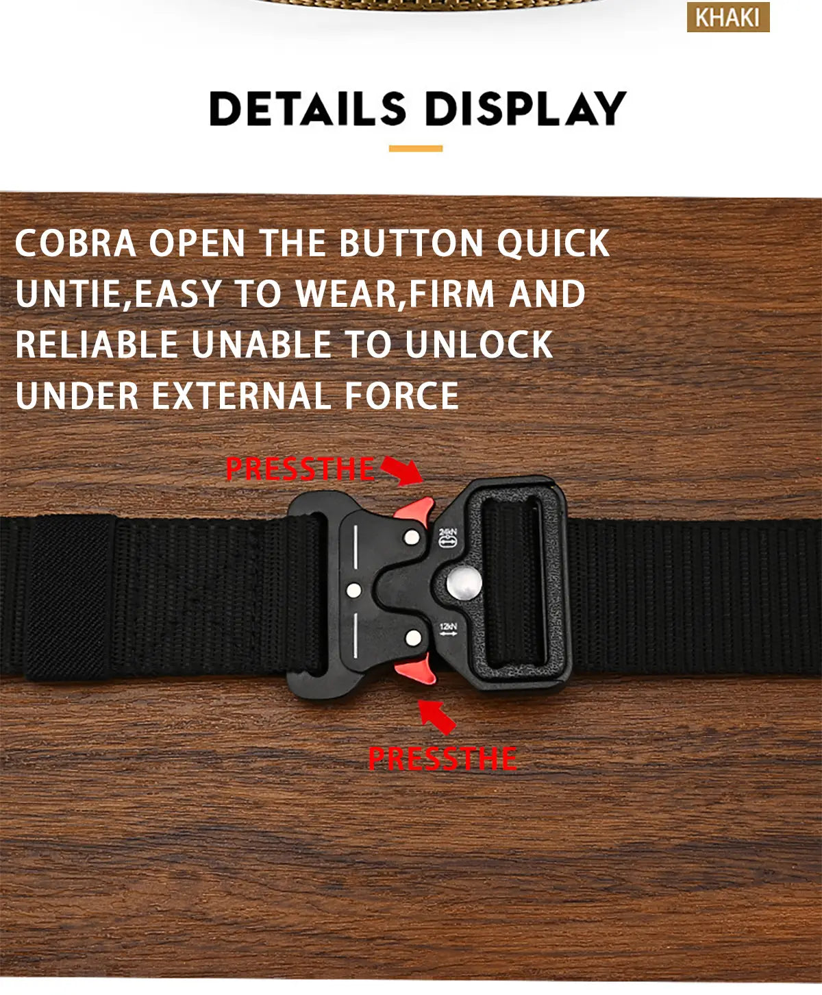 Black tactical polyester belt with a durable matte-finish cobra quick-release buckle designed for unisex outdoor utility use.