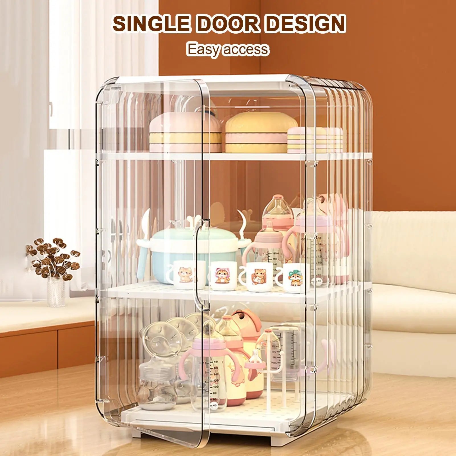 Baby Bottle Storage Organizer Toddler Cutlery Organizer Clear Dustproof Bottle Holder for Kitchen Bathroom Table Bedroom Fridge