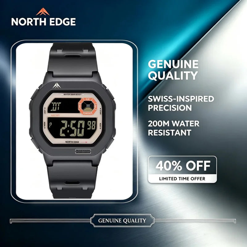 NORTH EDGE 2026 New Smart Watch for Men Digital Watches Simple Square Watches Waterproof 50M Stopwatch Countdown Alarm Luminous