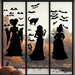 Halloween Dark Horror Atmosphere Decoration Wall Stickers Cartoon Witch Bat Home Living Room Glass Window Decoration