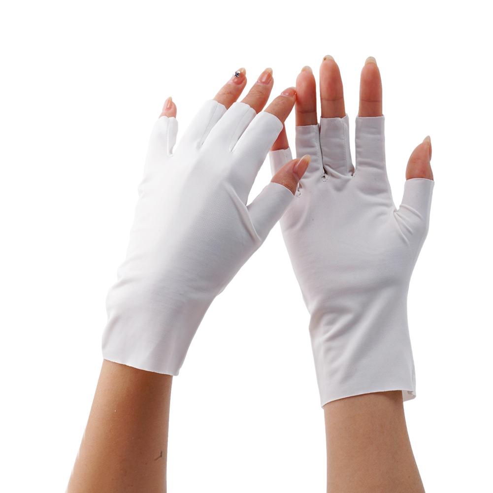 Guantes de conducción sin dedos blancos, fabricados con tejido suave y elástico con protección UV y puños elásticos, diseñados para mujeres.