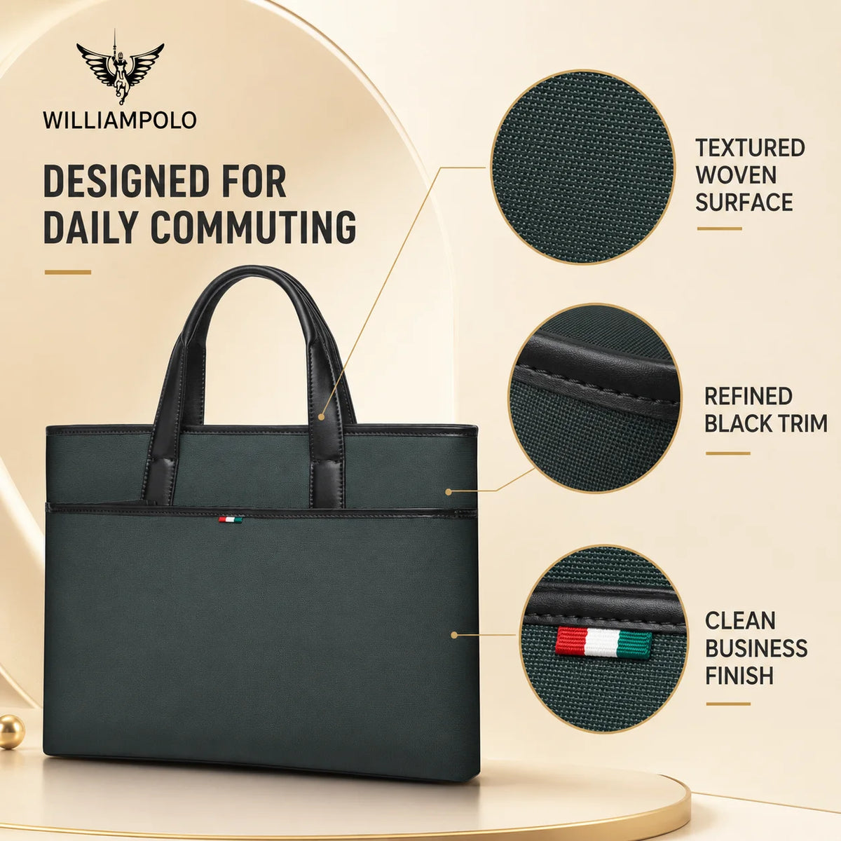Men's Business Briefcase Wear-Resistant Laptop Notebook Computer Bag Document Handbag for Office Commuting Travel