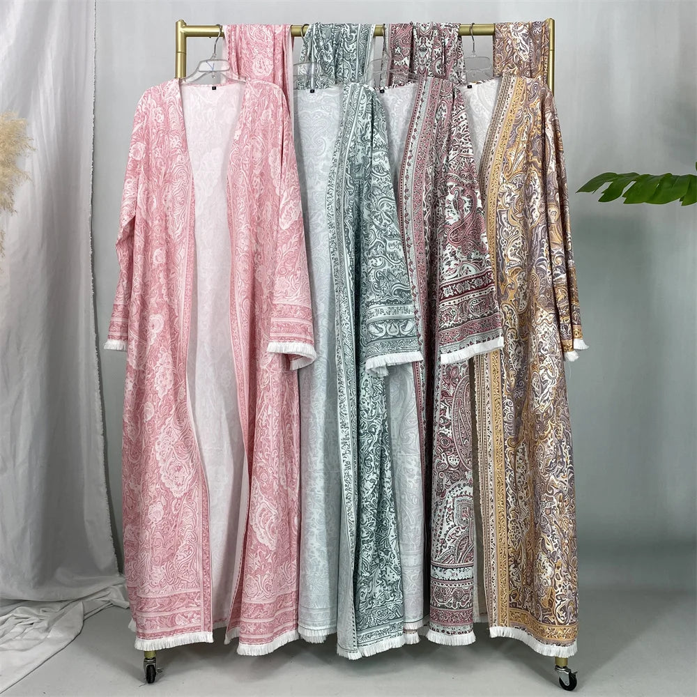New Fashion Dubai Muslim Women Modest Dress Elegant Arabic Femme Hijab African Tassel Abaya Islamic Long Sleeve Turkey Robe