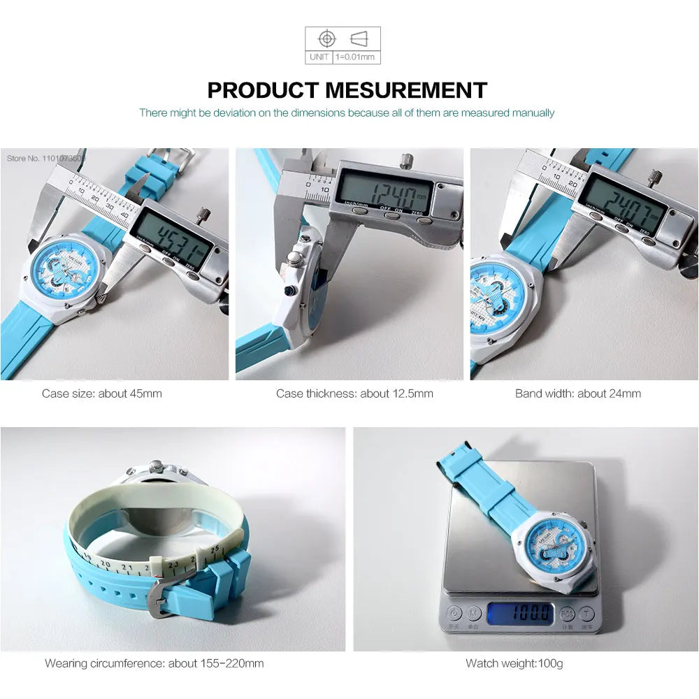 MEGIR New Sport Chronograph Quartz Watches for Men Women Waterproof Luminous Unisex Couple Wristwatch with Silicone Strap