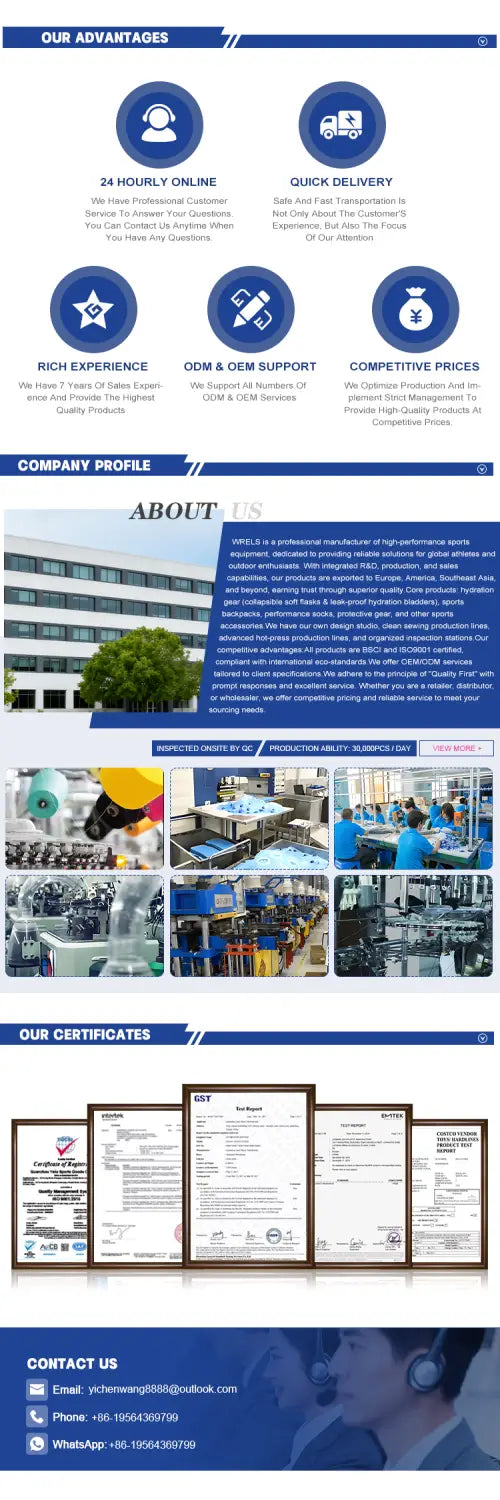 Page web promotionnelle pour une société de fabrication industrielle présentant un chapeau de protection solaire à rabat pour la nuque, mettant en avant ses avantages, des images d’usine et des informations de contact.
