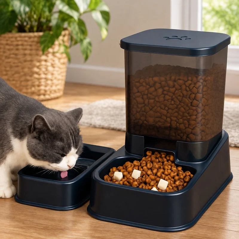 Automatic Portion-Controlled Pet Feeder with Water Dispenser for Cats and Dogs, Battery-Free Operation