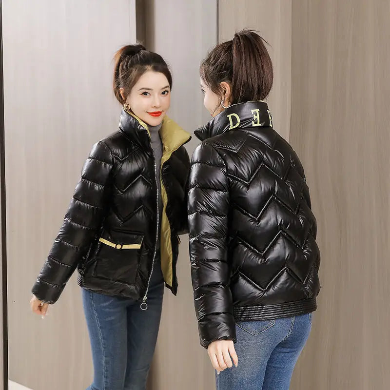 Cropped Black Thick Padding Female Coats Quilted Padded Women's Jackets Duck Down Short Blue Fashion 2025 Winter Promotion Korea