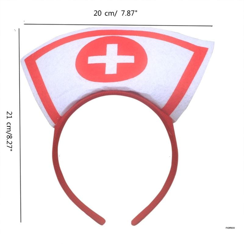 Bandeau de costume d’infirmière blanc et rouge, avec un emblème de croix central conçu comme un serre-tête pour cheveux pour Halloween.