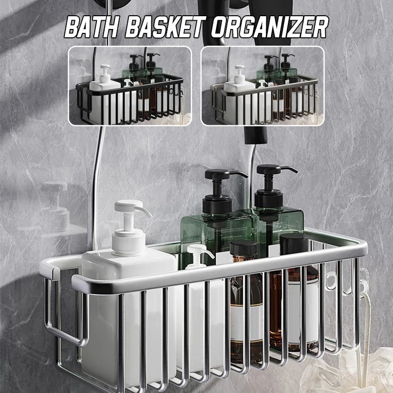 Aluminum Bathroom Shelf - Adjustable Shower Storage Organizer with Rustproof Shampoo Holder & Bath Basket Accessories