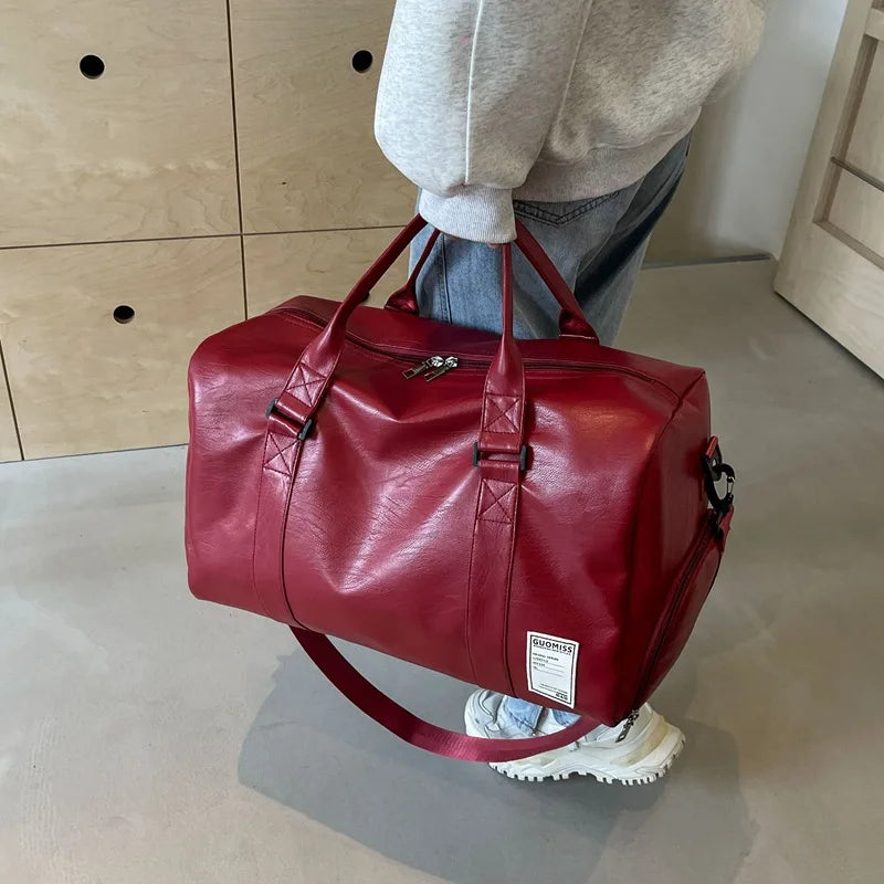 Fashion Going Out Sports Fitness Bag Wet and Dry Separation Handbag Men's Leather Luggage Bag Women's Large-capacity Travel Bag