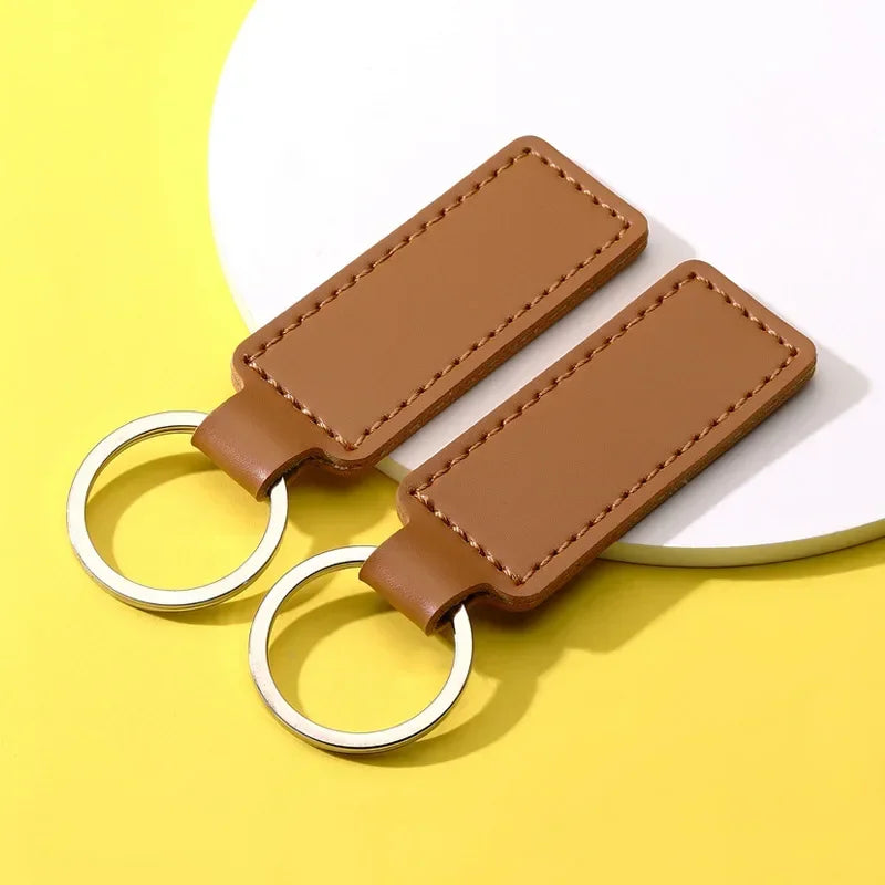 Personalized Name Number PU Leather Keychain Business Gift Pendant Laser Customized Logo Bag Car Key Chain Ring Keyring