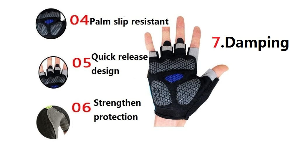 Guantes de ciclismo sin dedos en color negro y azul con tejido transpirable y costuras reforzadas, con palma texturizada para mayor resistencia y durabilidad en el entrenamiento físico.