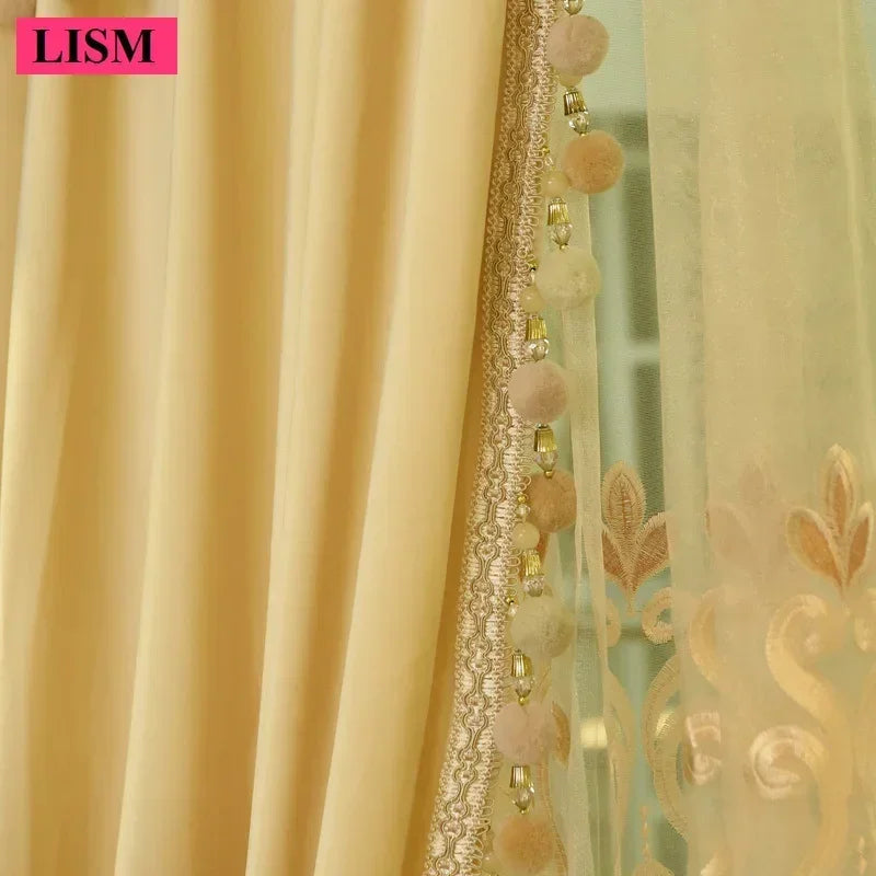 European Luxury Curtains For Living Room Bedroom Blackout Thicken Velvet Decor Custom White Tulle Solid Color Fabric Valance