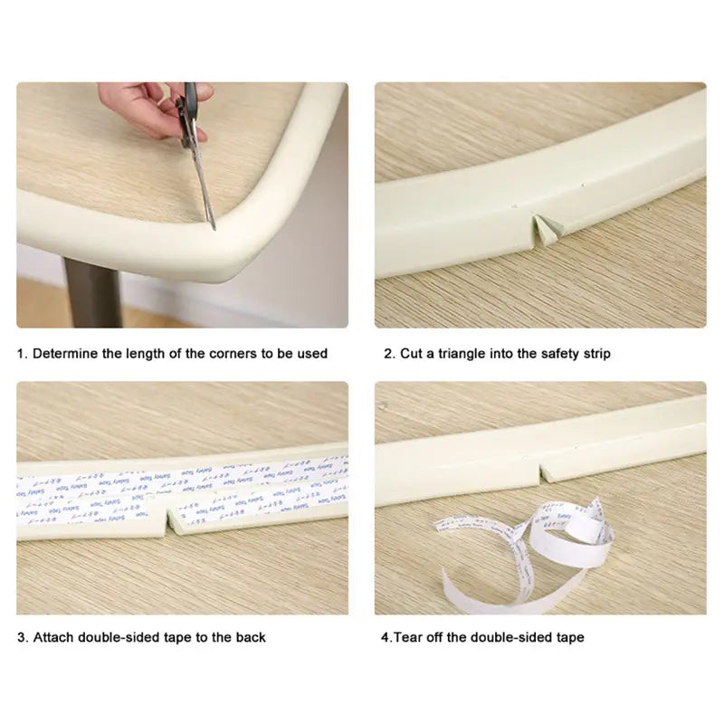 tira protectora flexible para esquinas de mesa de seguridad infantil, de color blanco roto, con respaldo adhesivo para una protección de esquina segura