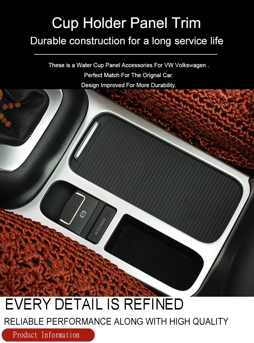 silver-trimmed cup holder panel trim with black textured insert designed for vw volkswagen tiguan models 2009-2017
