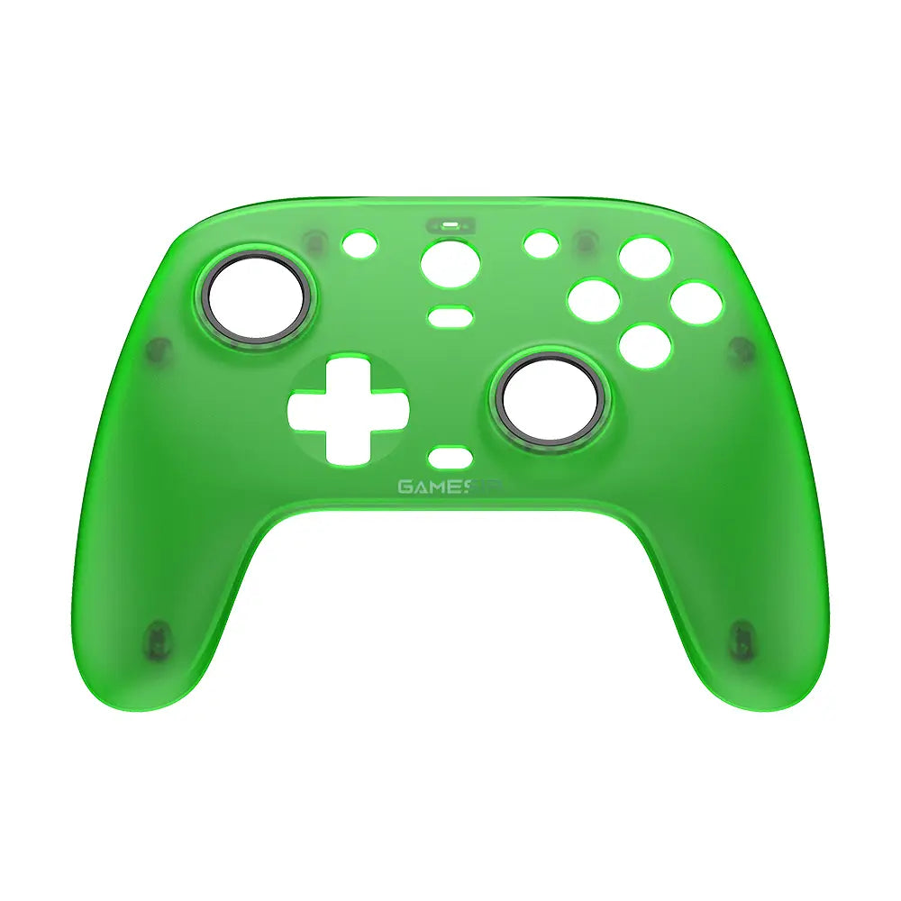A translucent lime green plastic controller shell with cutouts for buttons and analog sticks from the Gamesir G7 Magnetic Faceplate and Accessories Kit.
