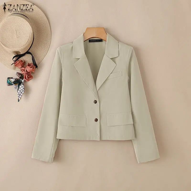 ZANZEA Elegant Office Wear Women's Blazer Notched Lapel Long Sleeve Button Up Short Jackets Spring Autumn Woman Outerwear 2026