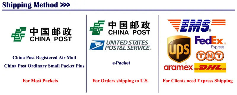 L’image présente des logos de services d’expédition, notamment China Post, United States Postal Service, UPS, FedEx Express, TNT, Aramex et DHL, dans une liste de produit pour un chemisier d’été à encolure en V brodée.