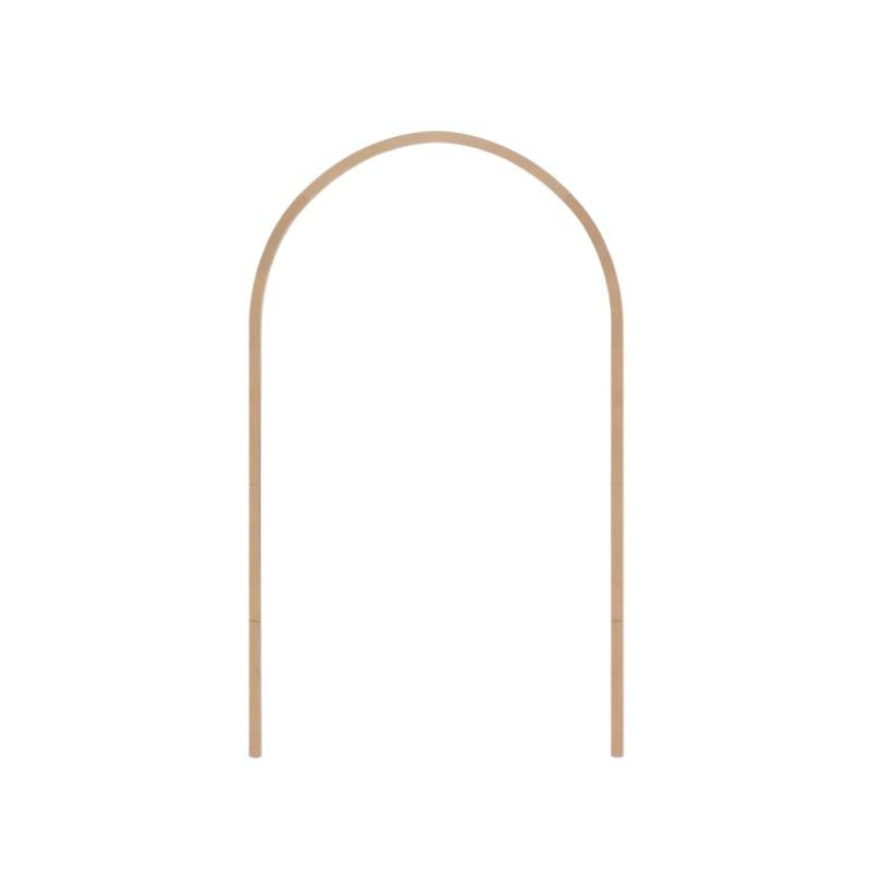 A minimalist scalloped wood wall arch diy decor trim in light wood finish with slender, smooth, rounded edges.