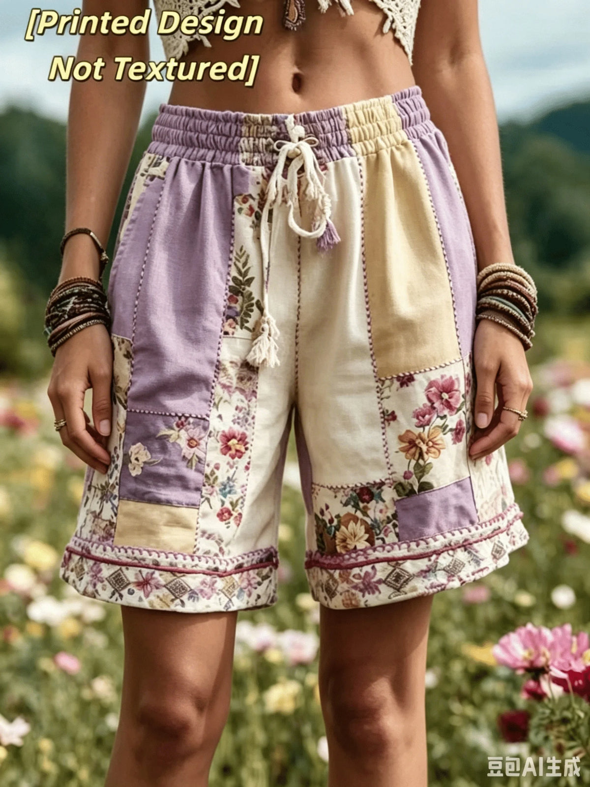 Women's Bohemian Ethnic Style Printed Vacation Shorts, Thin and Breathable, Elastic Waist, A-Line Shorts, Versatile for Travel