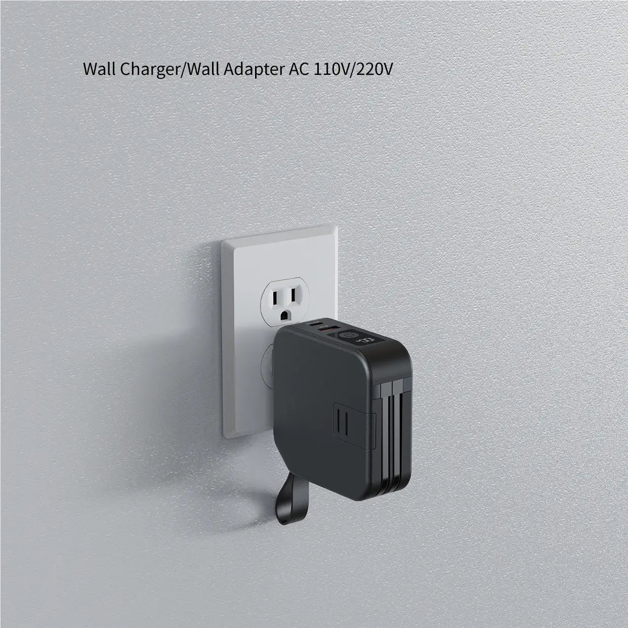 Black magnetic wireless power bank with carrying loop and multiple USB ports featuring 15w max wireless charging capacity.