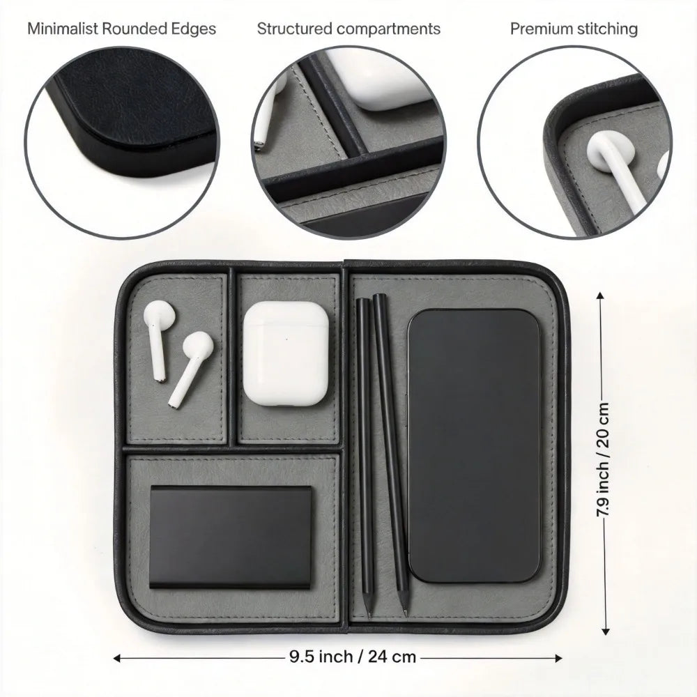 Leather Storage Tray, Desktop Bedside Organizer Tray for Phone Watch Keys Jewelry, Minimalist European Style Home Office Decor