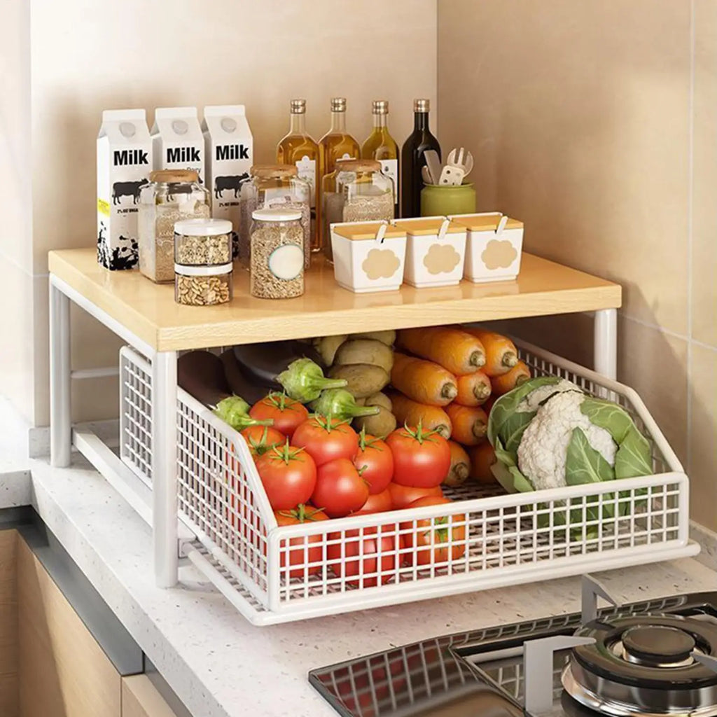 Kitchen Countertop Organizer Double Layer Organize Shelf Counter Organizer Drawer Microwave Spices Shelf Kitchen accessories