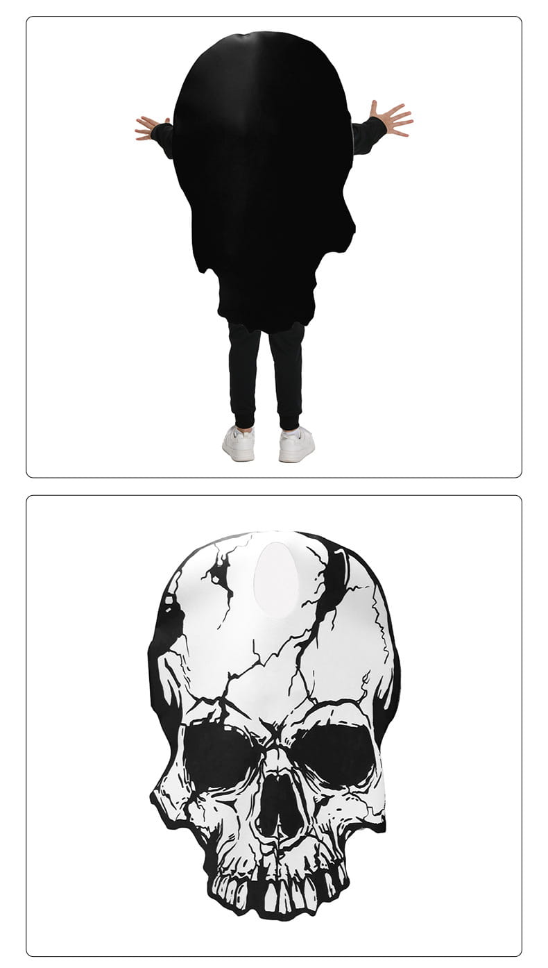 black skull-shaped costume with cracked texture design for party cosplay outfit