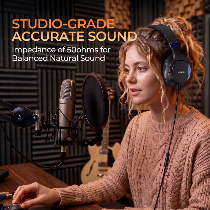 NUBWO HD01 Studio Headphones Wired Hi-Res Over Ear Headphone Lightweight Closed Back DJ Headphone for Piano Guitar AMP Recording