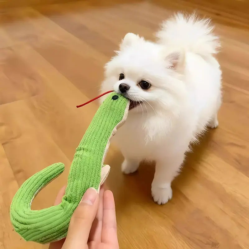 緑のコーデュロイのヘビの犬おもちゃのぬいぐるみペット玩具は、赤い舌と黒い目を備えています。ペット向けの柔らかく耐久性のあるおもちゃのタイプとして設計されています。