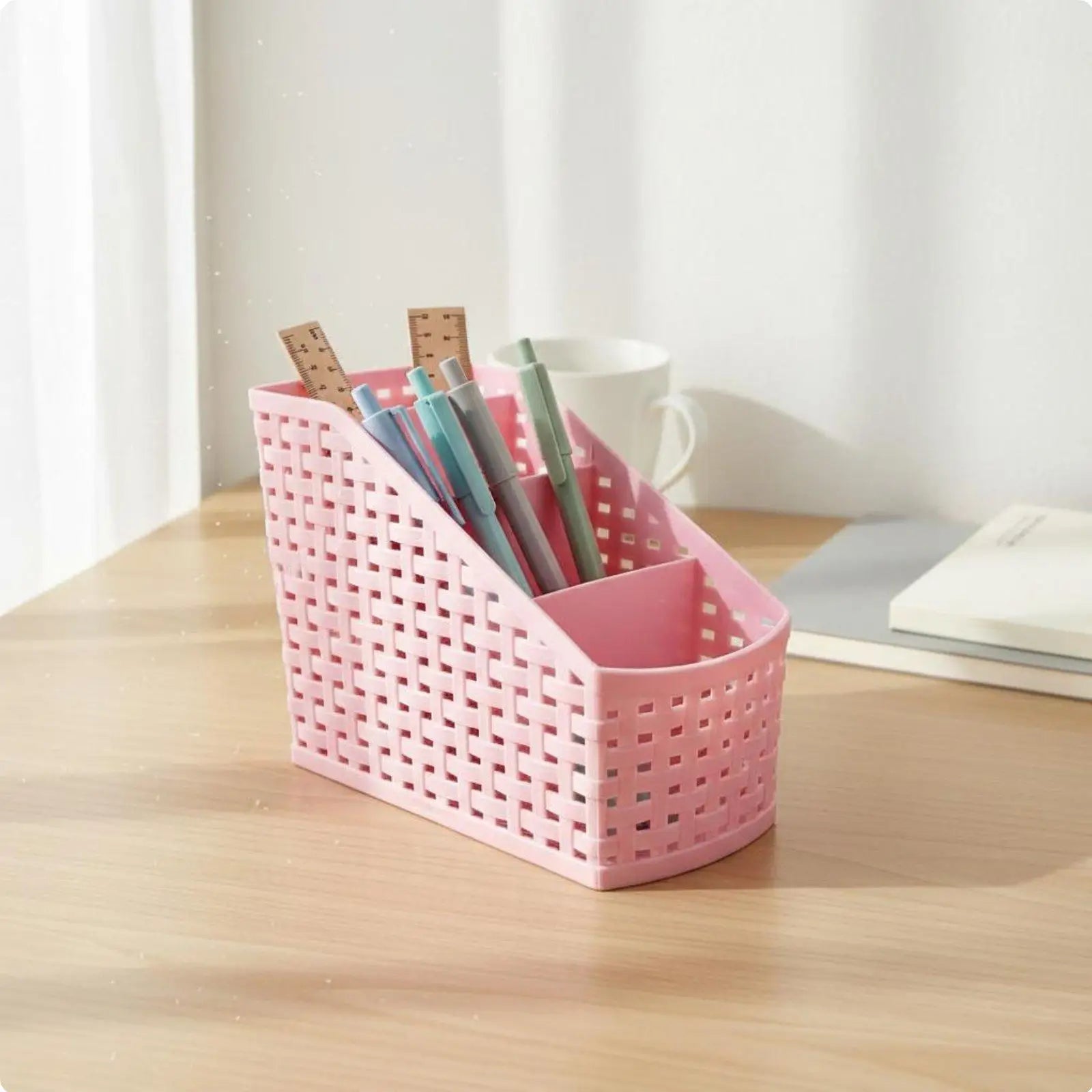 Slanted Stationery Organizer Stylish Design Desktop Storage Box Space Saving Multi-Compartment Organizer for Classroom, Living
